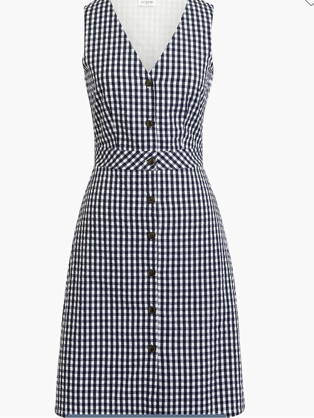 Button-Front Gingham Midi Dress in Navy and White - J. Crew